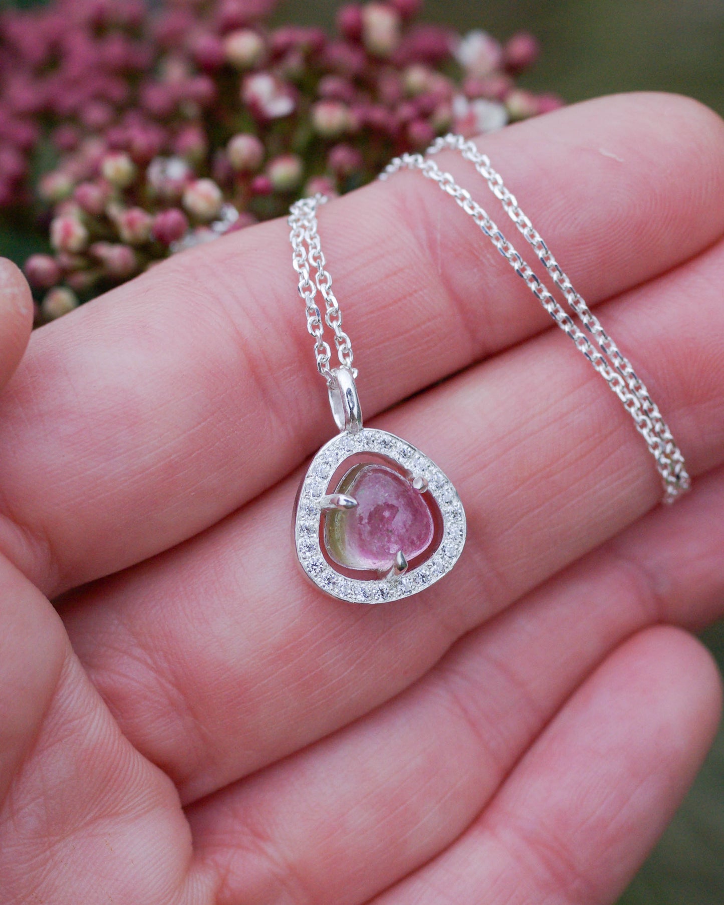 Pendentif en Argent – Tourmaline bicolore Watermelon oxydes de zirconium