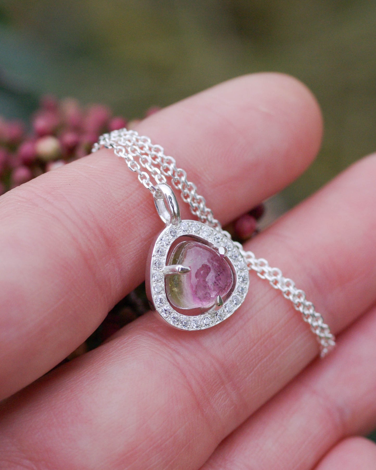 Pendentif en Argent – Tourmaline bicolore Watermelon oxydes de zirconium