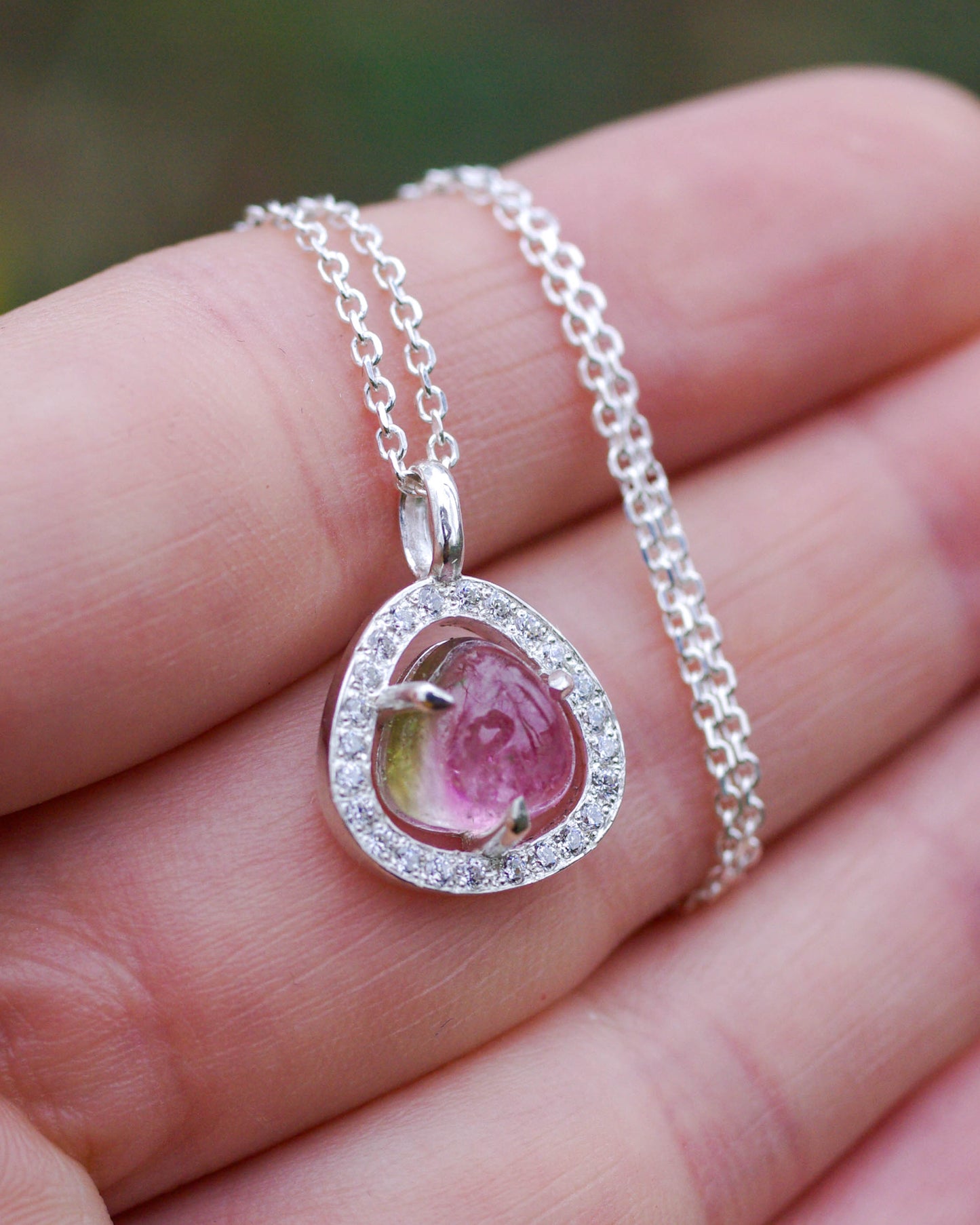 Pendentif en Argent – Tourmaline bicolore Watermelon oxydes de zirconium