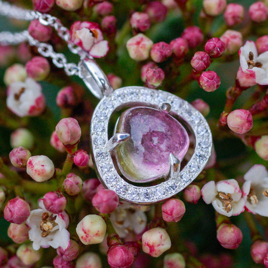 Pendentif en Argent – Tourmaline bicolore Watermelon oxydes de zirconium