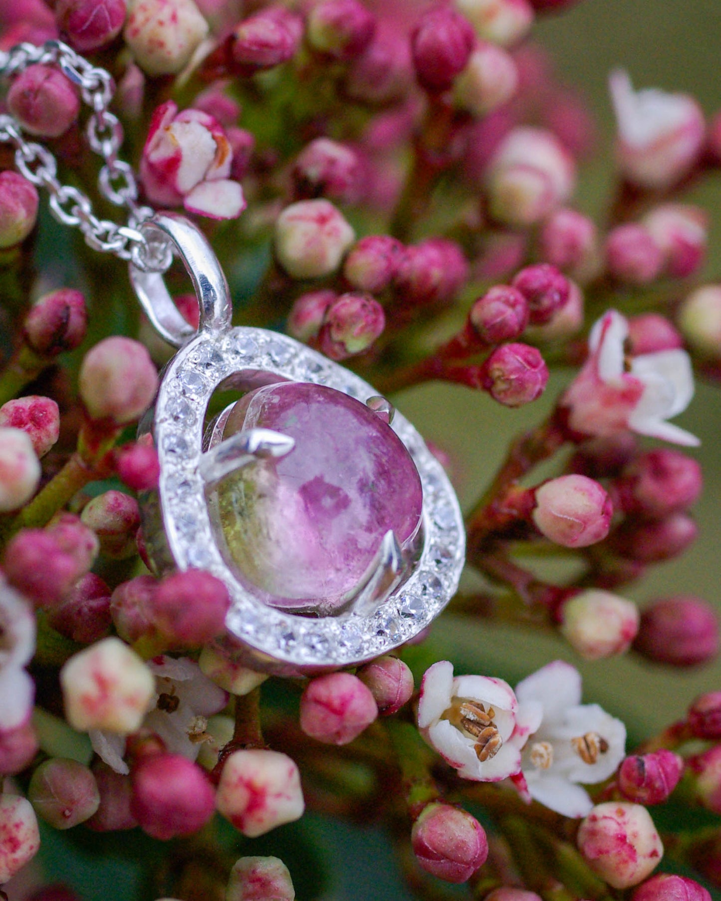 Pendentif en Argent – Tourmaline bicolore Watermelon oxydes de zirconium