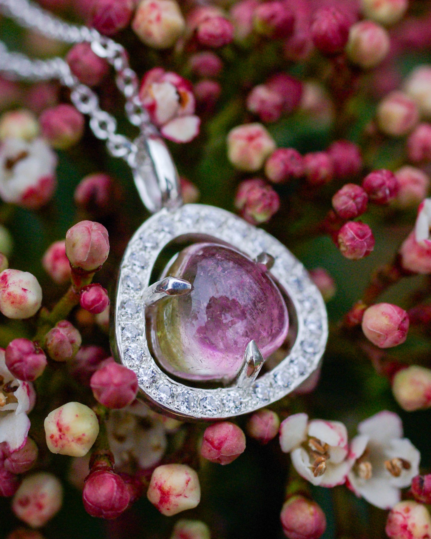 Pendentif en Argent – Tourmaline bicolore Watermelon oxydes de zirconium